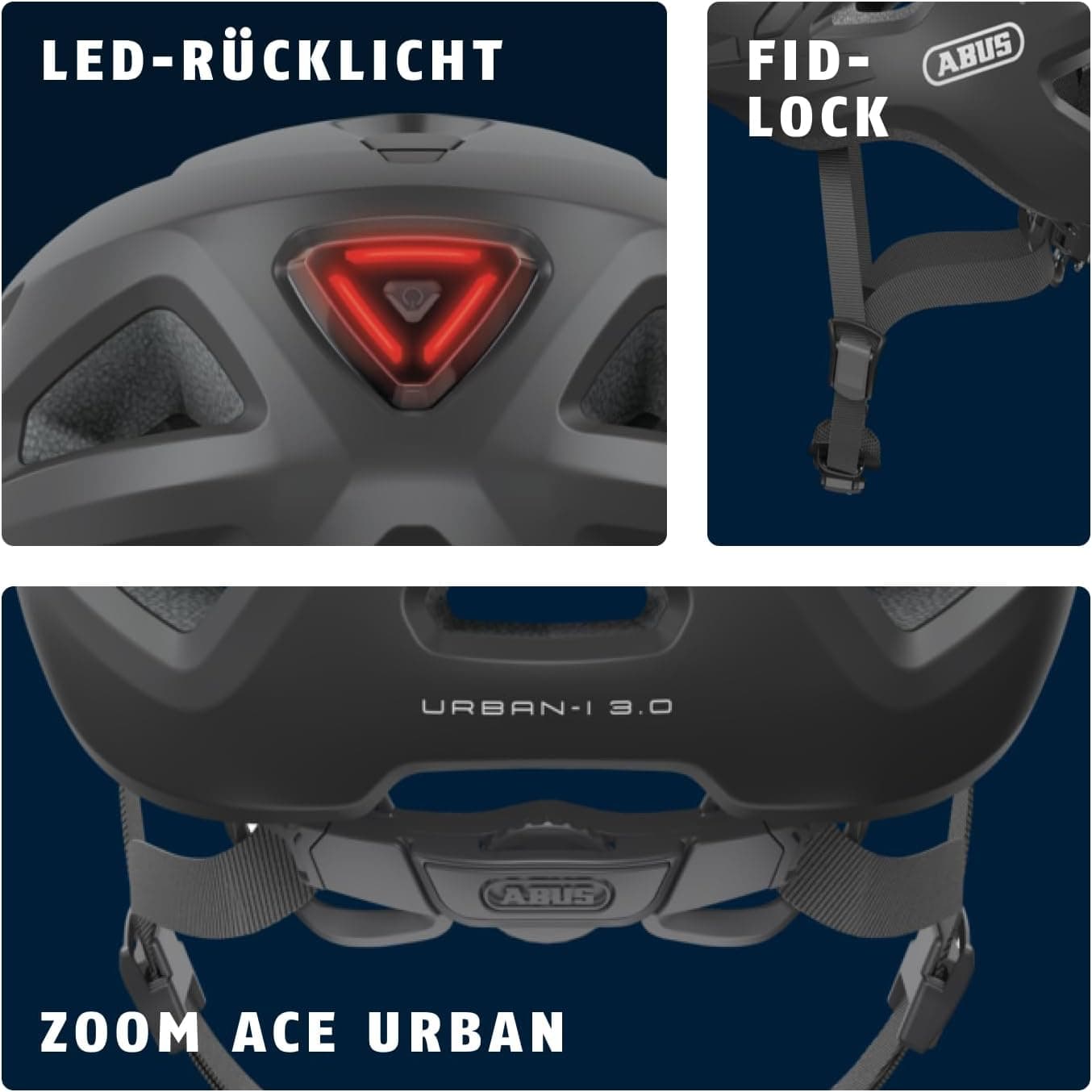 ABUS Urban-I 3.0 Fahrradhelm für Erwachsene Detailansicht Rücklicht City